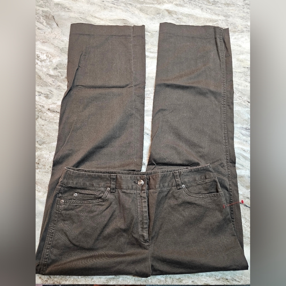 "Rafaella Women’s Stretch Cotton Pants Brown Size 12 Straight Leg Career Casual"